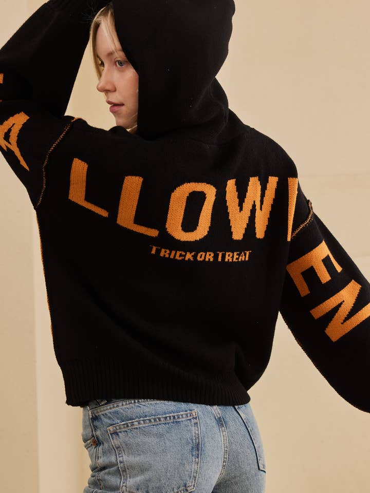 Noir Pull d'Halloween à capuche avec broderie Jaco O en vente sur Faire4