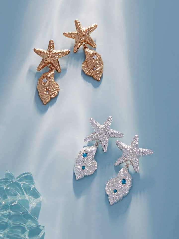 Starfish Rhinestone Summer Sea Life Post Earrings for wholesale by Designature New York