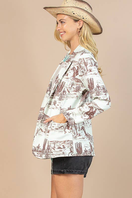 Pistache clair/brun BLAZER TISSÉ À IMPRIMÉ WESTERN AV1227-ZOE en vente sur Faire5