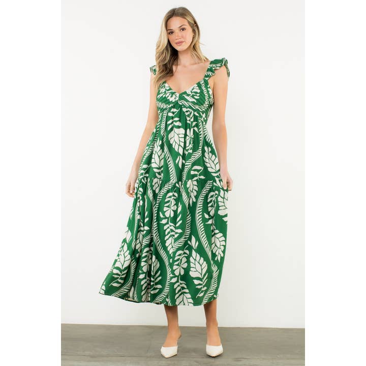 THML - Wholesale Dress - Women's - Flutter Sleeve Leaf Print Maxi Dress13