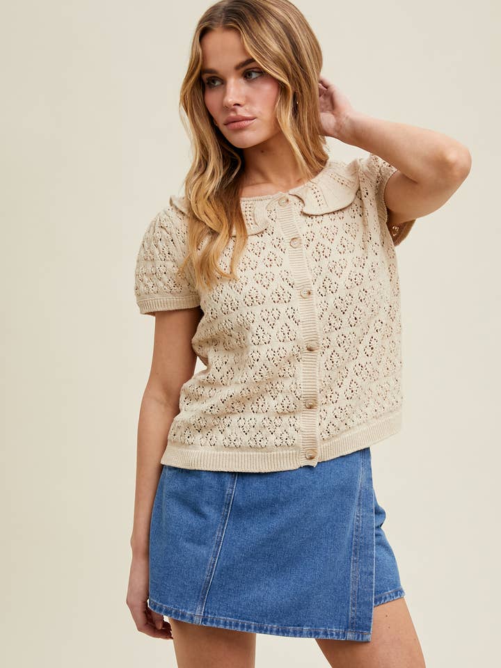Wishlist Apparel - Wholesale Cardigan - Women's - RUFFLE COLLAR BUTTON UP OPEN-KNIT CARDIGAN / WL25-10425