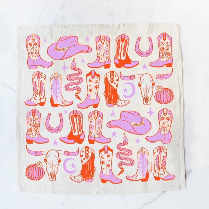 Calhoun & Co. - Wholesale Tea Towel - Howdy Cowgirl! Boots Tea Towel