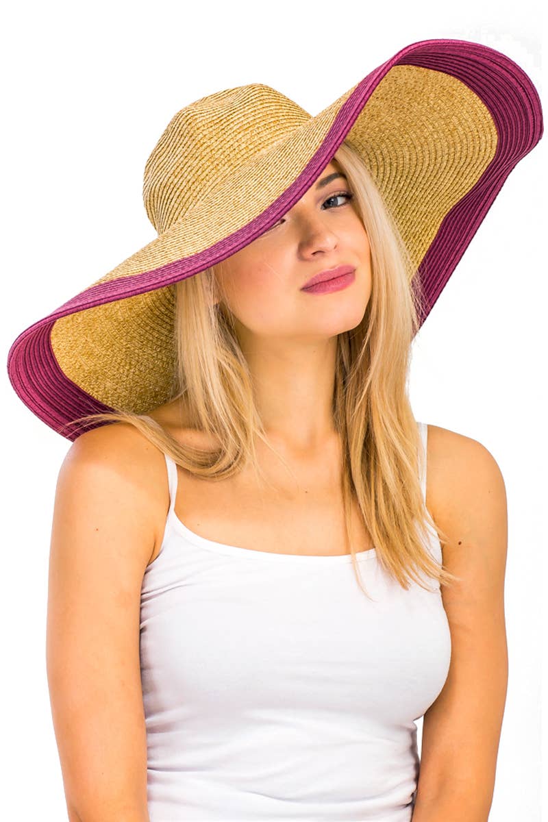 Cap Zone - Wholesale Straw Hat - Women's - Mixed Natural Stripe Trim Wide Floppy Sun Hat7