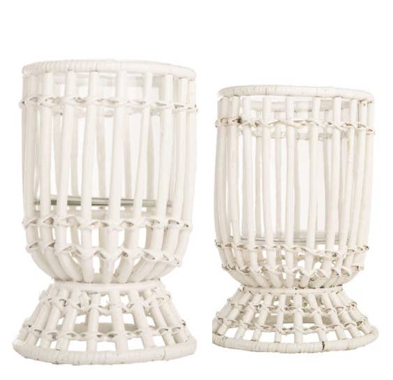 The Enchanted Home - Wholesale Candle Holder - White Bamboo Wicker Hurricane