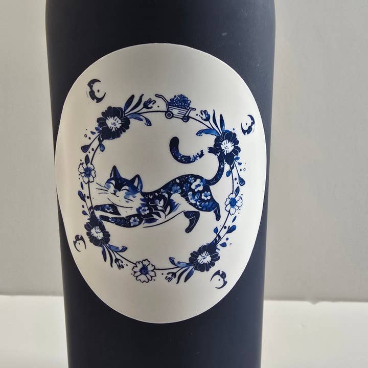 Designs by Mysh - Wholesale Sticker - Blue Floral Cat Sticker – Elegant Watercolor-Inspired Vinyl Decal (3")4