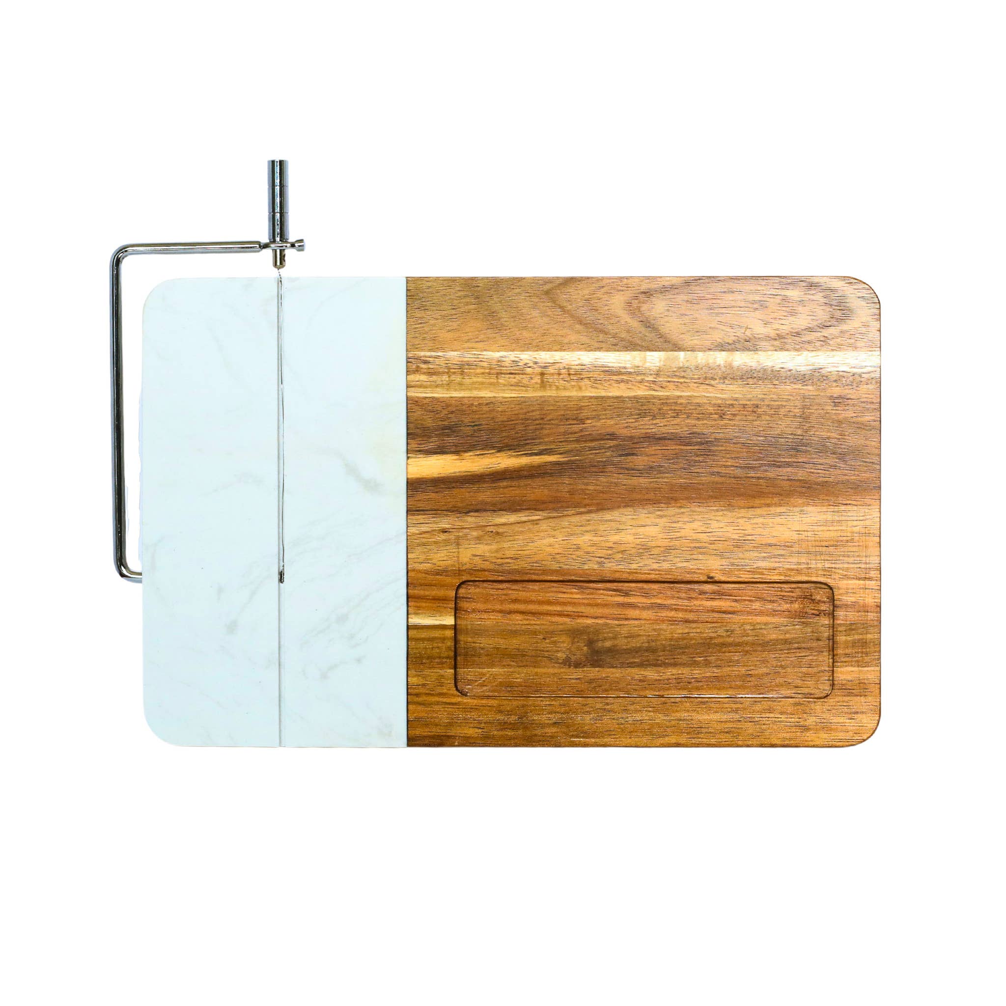 Creative Gifts International Inc. - Wholesale Cheese Board - White Marble and Acacia Wood Cheese Board with Slicer0