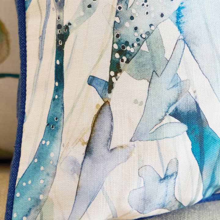 Coral Reef Printed Piped Cushion Cobalt for wholesale on Faire4