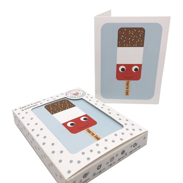 Pakke med 8 takkort – “Du er fantastisk” ispind-design for engroshandel hos Stripey Cats Cards