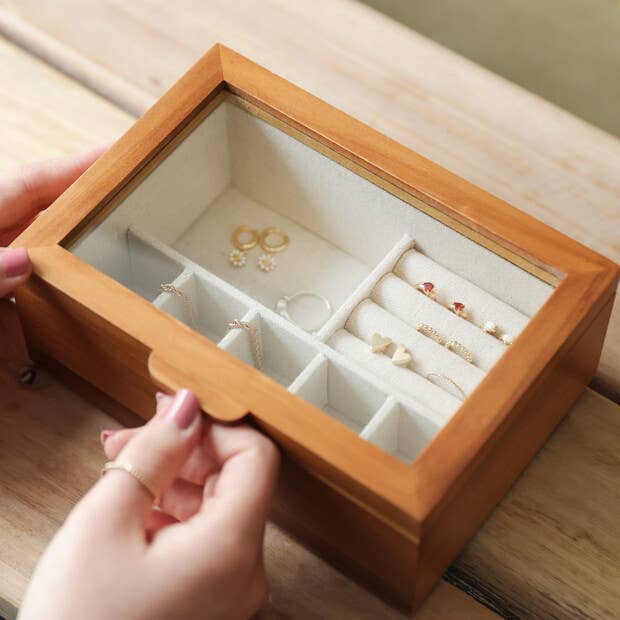 Lisa Angel - Wholesale Jewelry Box/Organizer - Medium Glass Top Wooden Jewellery Box - UK only1