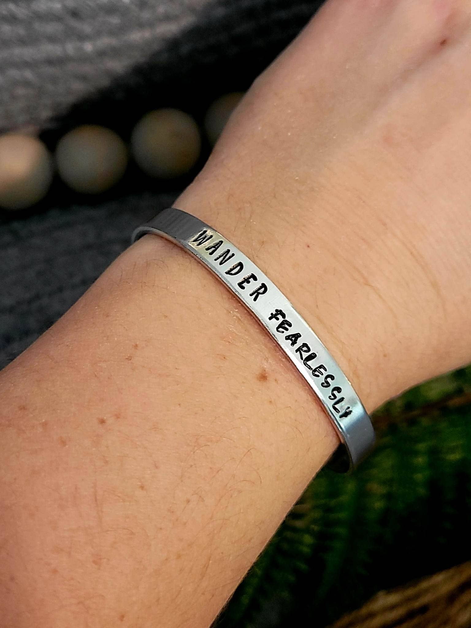 Jangles by Jan - Wholesale Cuff Bracelet - Hand stamped wander fearlessly aluminum cuff0