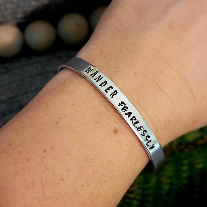 Jangles by Jan - Wholesale Cuff Bracelet - Hand stamped wander fearlessly aluminum cuff