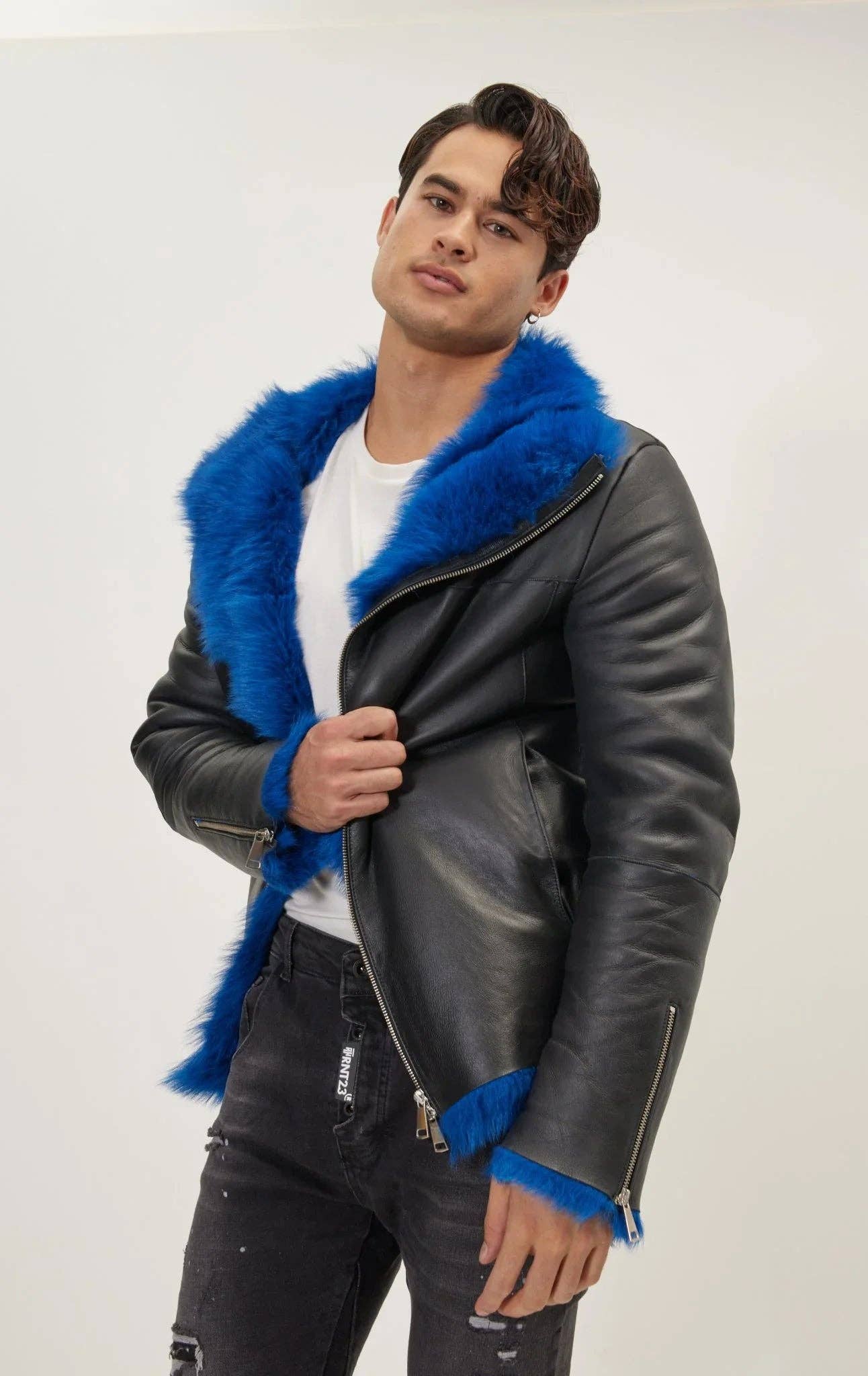 BLACK NAVY Men's Reversible Toscana Shearling Genuine Leather Jacket for wholesale on Faire0