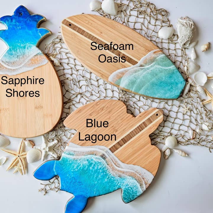 LC Custom Artistry - Wholesale Cheese Board - Resin Ocean Whale Tail Bamboo Charcuterie Board2