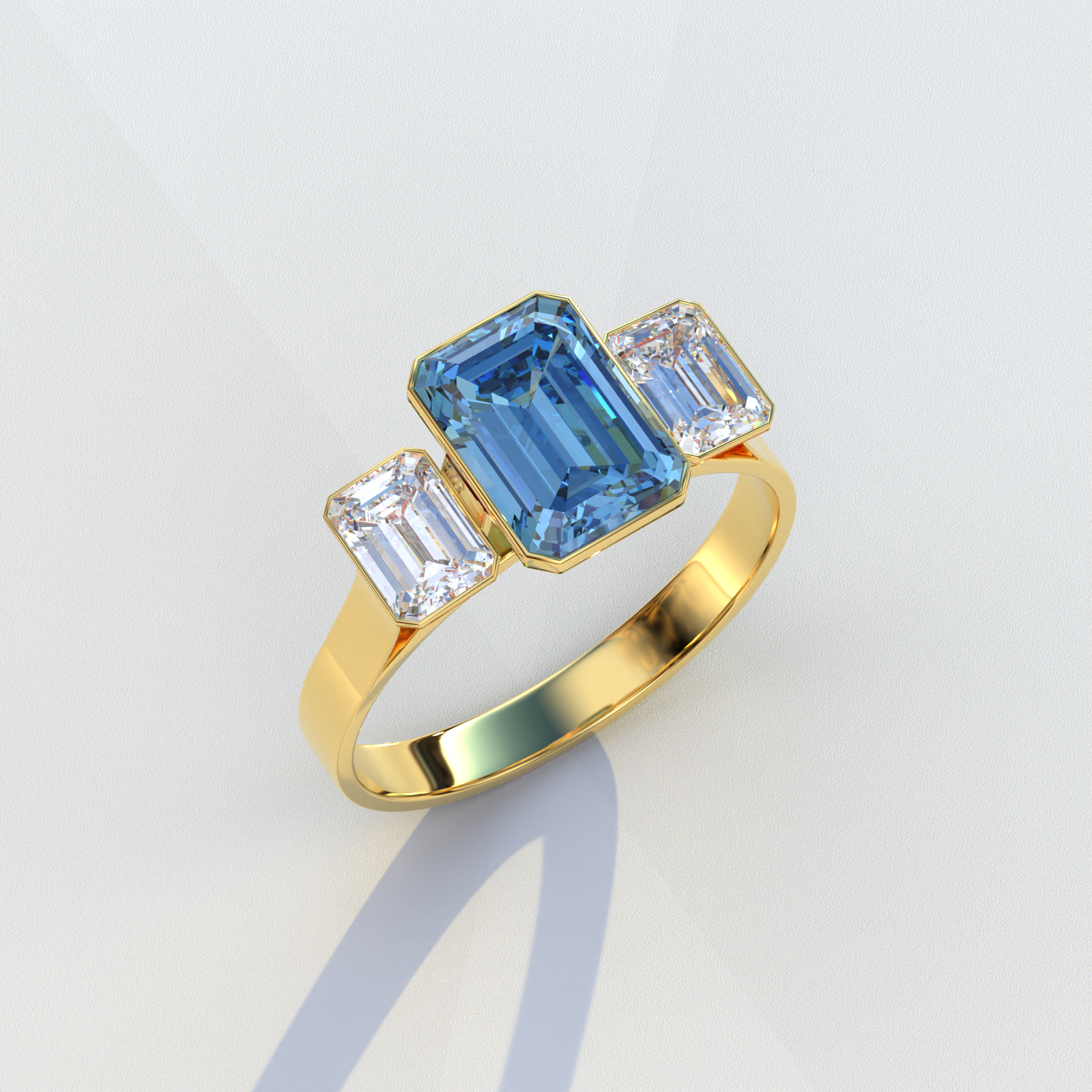 Mohana Jewels - Luxury - Wholesale Engagement Ring - Lab Grown Diamond Blue Emerald Cut Bezel Set 3 Stone Diamond Engagement Ring - Elaris6