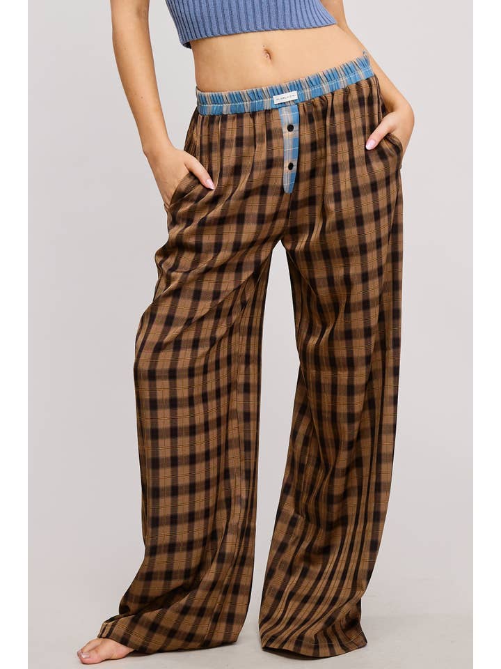 Mimosa - Vente Pantalon – femme - Pantalon boxeur à carreaux avec ceinture contrastante22