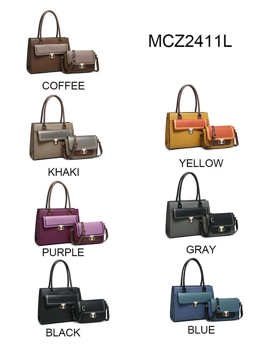 Papaya Fashion Ltd - Vente Tote bag – femme - Sac fourre-tout et sac à bandoulière MCZ2411-Mult-2en1 Twist Lock Colour Block9