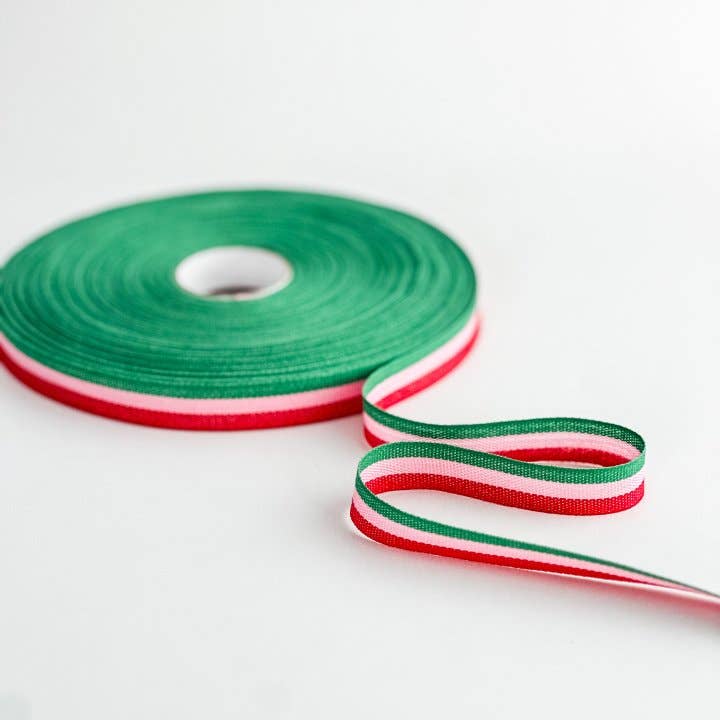 CHIC&PAPER - Vendita all'ingrosso Nastri - Confezione regalo - Nastro di cotone tricolore natalizio verde0