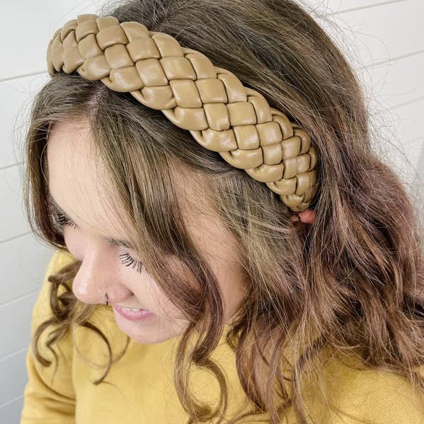 Gray Bird Label – wholesale Fashion headband – women's – Khaki Braided Faux Leather Headband