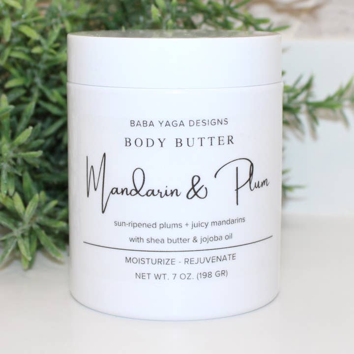 Plum Mandarin Body Butter 7 oz Autumn Fall Emulsified Cream for wholesale by Baba Yaga Designs LLC