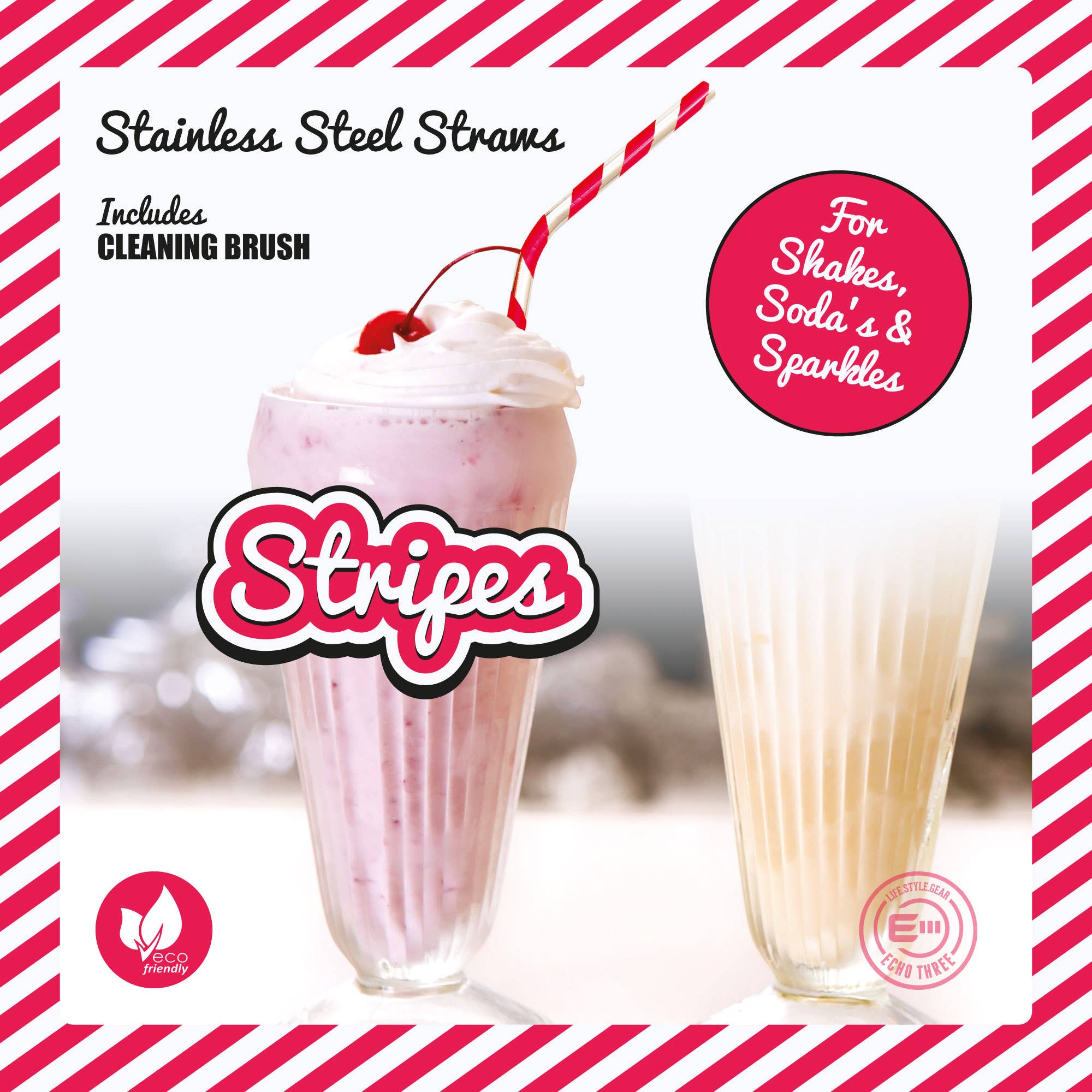 Echo Three – wholesale Drinking straw – Metal Straws Stripes (Set of 4)5