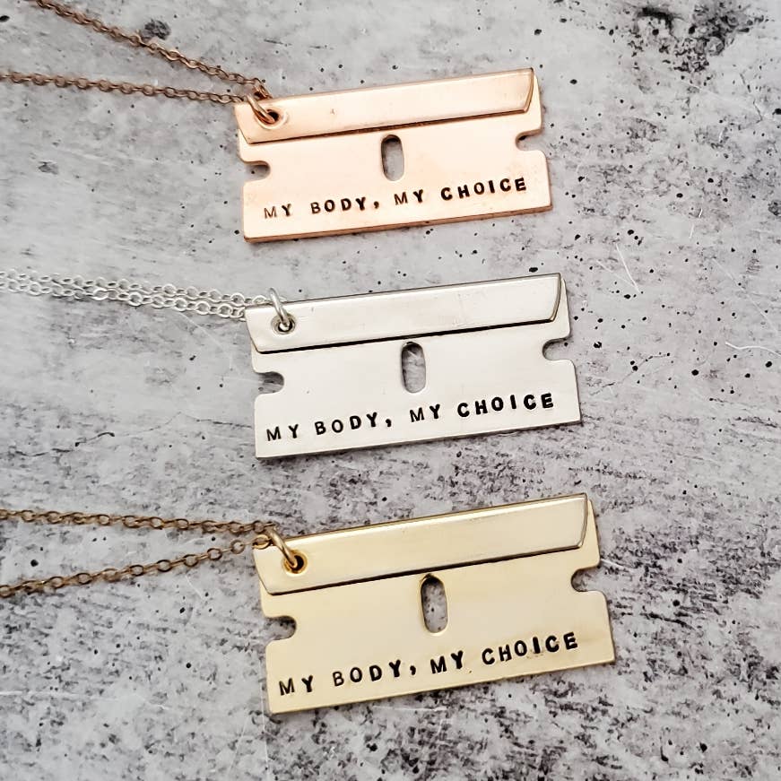 Razor Blade Necklace ~ brass or plated brass ~ Custom Engraving