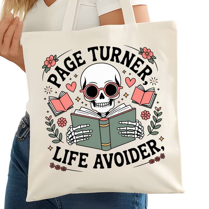 Page Turner Life Avoider Bookish Tote Bag – Reading Tote for Book Lovers – Book Reader Bag - Romance Reader Tote - Book Store for wholesale by Purely Bookish