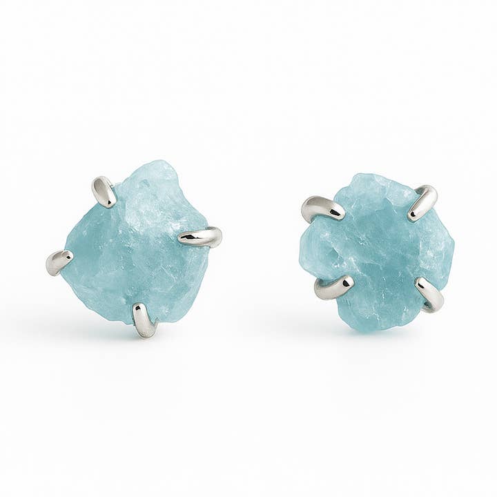 Brincos de Estudante em Água-marinha Bruta em Prata Esterlina com Garra por atacado de Wendy Vernon Designs