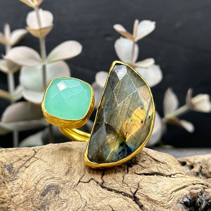 Anillo de Doble Piedra de Media Luna para venta al por mayor de Kipepeo