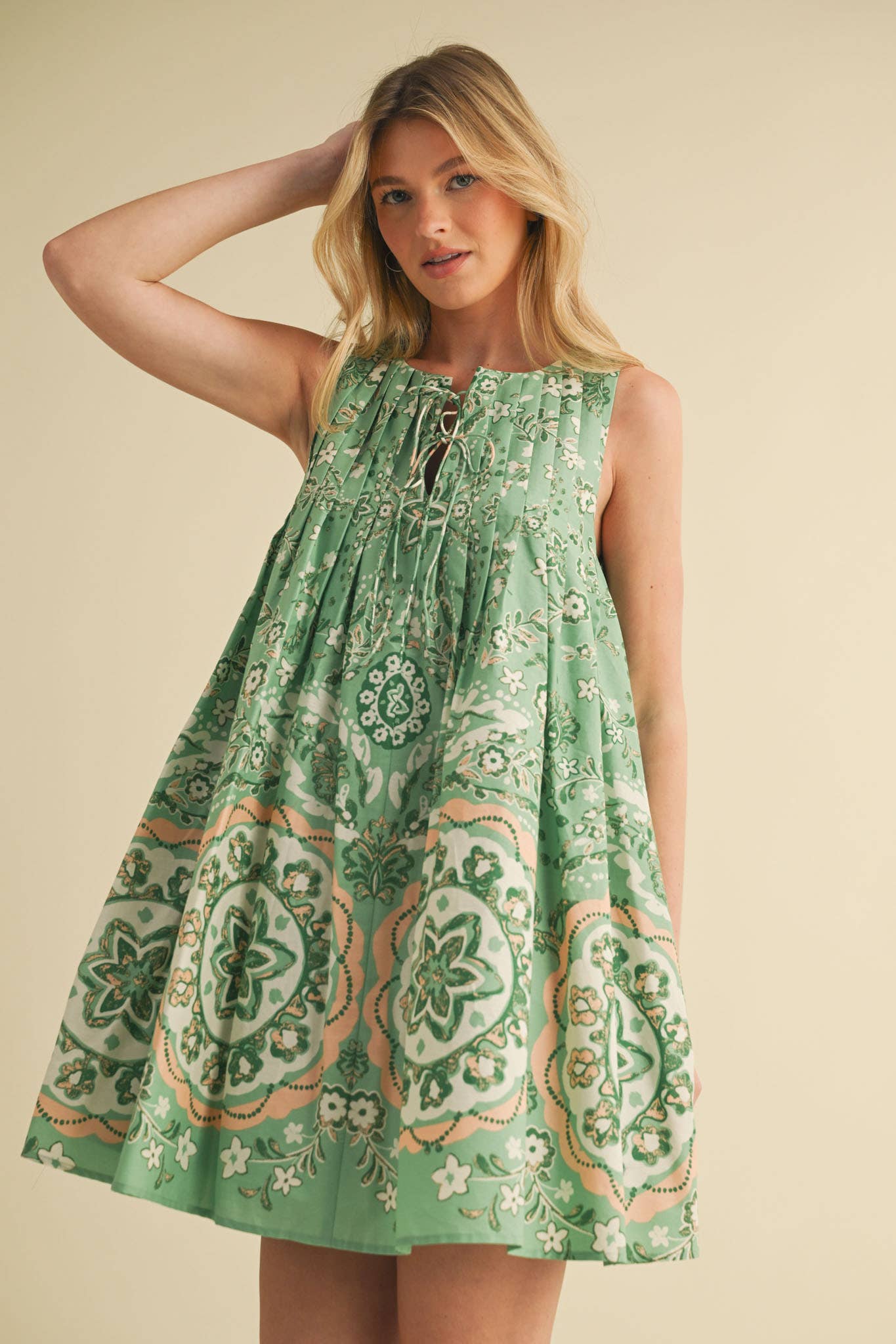 &MERCI - Wholesale Dress - Women's - EXCLUSIVE PRINT MINI DRESS WITH PLEATING MDR408625