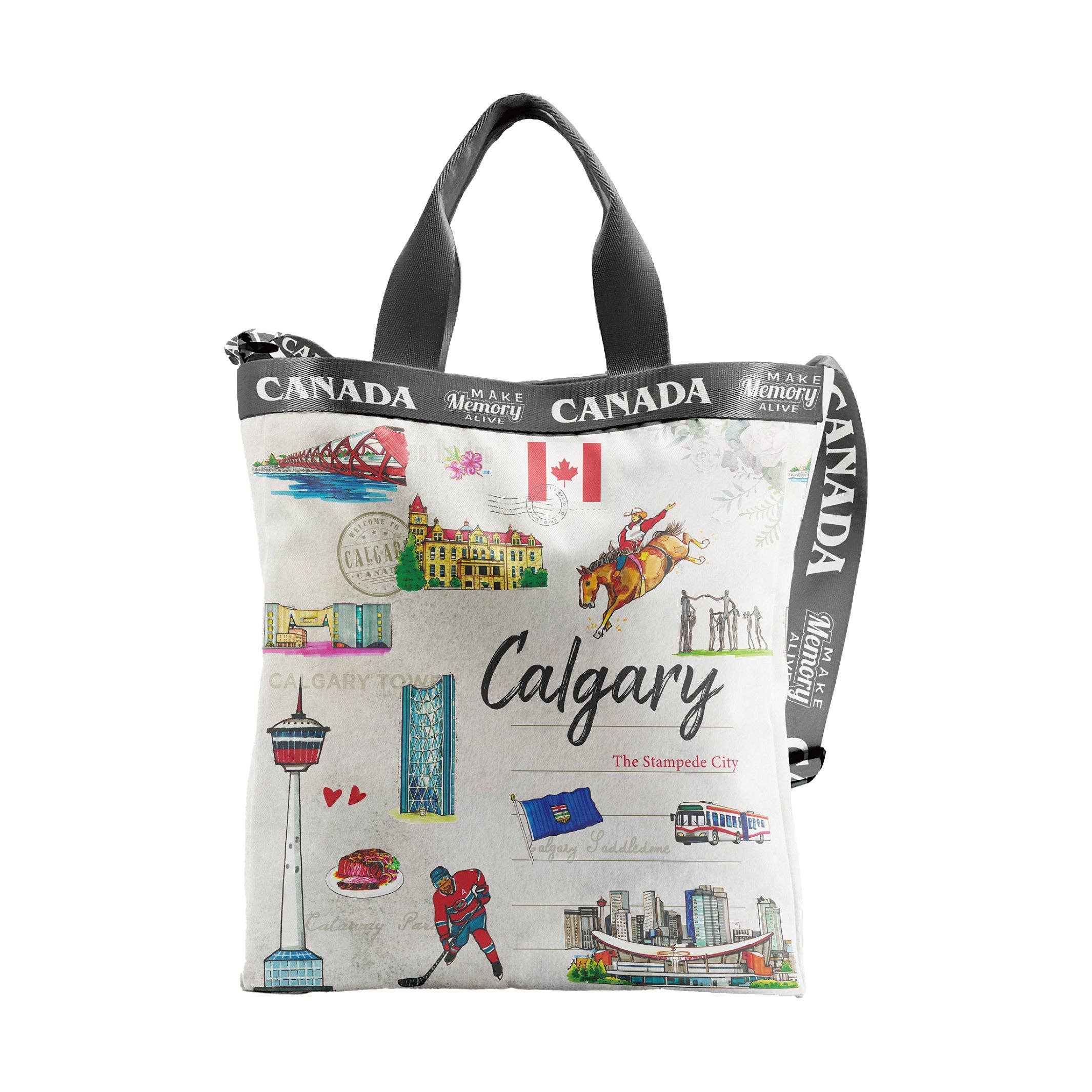 Northern Icons Canada - Wholesale Tote Bag - Women's - Calgary Alberta Two-Way Sling Bag – Illustrated Canadian City Travel Tote Carryall0