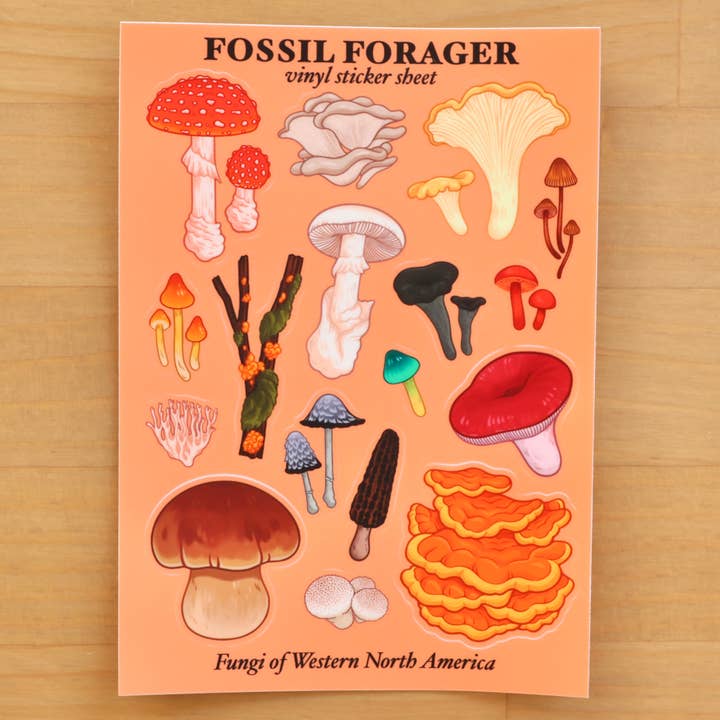 Fungi of Western North America Sticker Sheet for wholesale by Fossil Forager