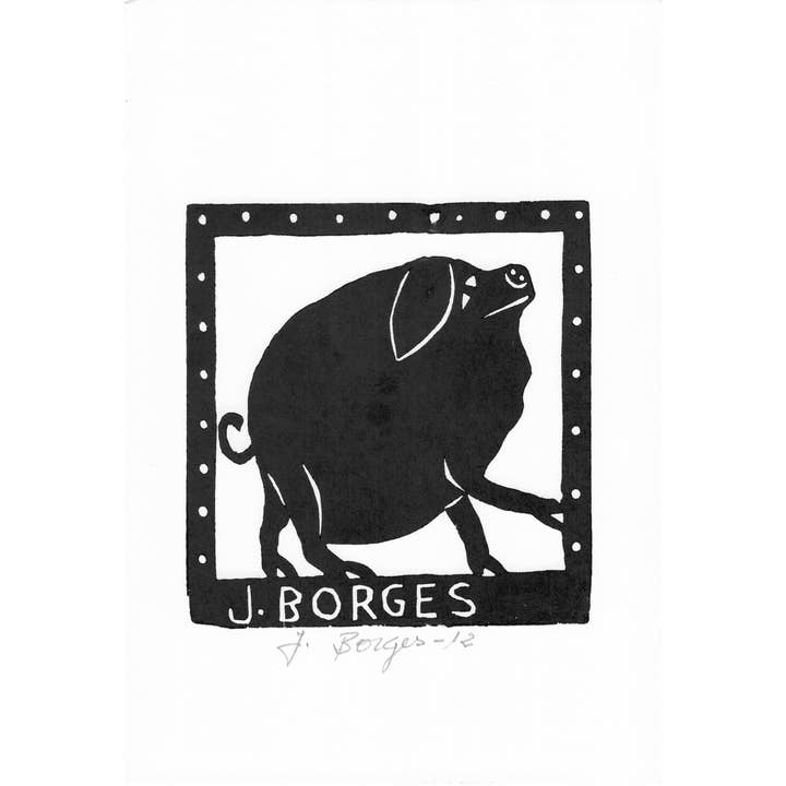 Tesoros Trading Company - Wholesale Art Print - Sm. J. Borges Woodblock Print, Pig #85, Brazil