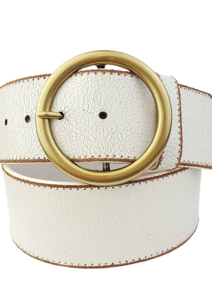 Wide Vintage Leather belt with Round Buckle for wholesale by Axesoria West