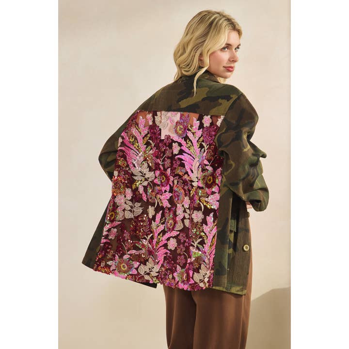 Camo Jacket with Mesh Sequins Contrast for wholesale by Veveret