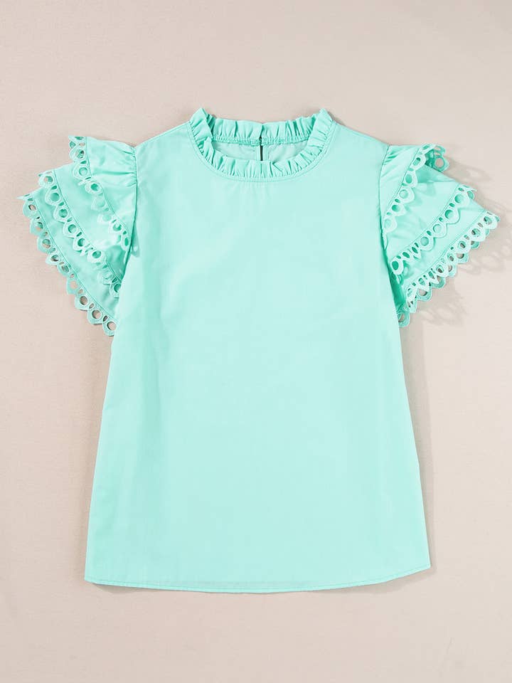 Aapparella - Wholesale Blouse - Women's - Women Layered Rickrac Cap Sleeve Filled Neck Blouse | S-XL