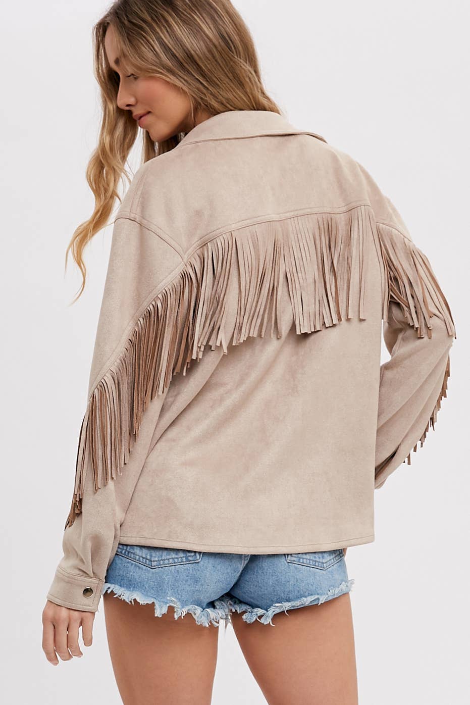 Bluivy - Wholesale Shirt Jacket/Shacket - Women's - VEGAN SUEDE FRINGED SHACKET0