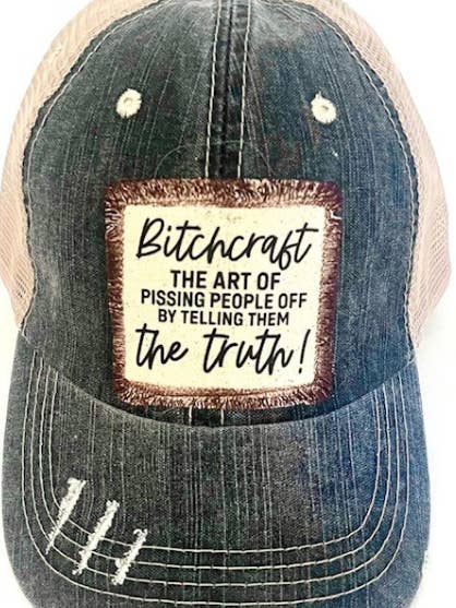 "BITCHCRAFT THE ART OF" DISTRESSED TRUCKER HAT #286 for wholesale by Jana's Flannels