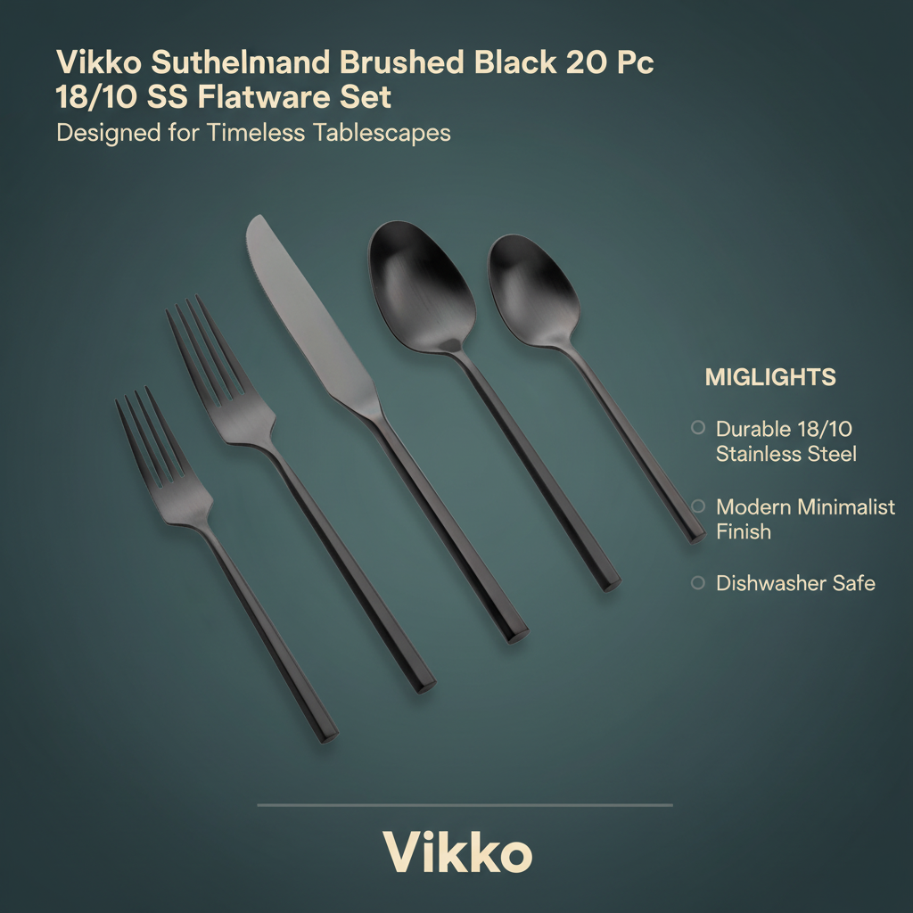 Kadra Kitchenware - Wholesale Flatware Set - Vikko Sutherland Brushed Black 20 Pc 18/10 SS Flatware Set3