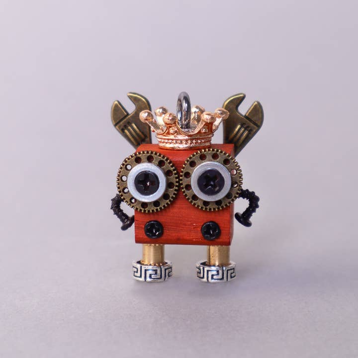 Kitsville - Wholesale Keychain - Unisex - Handcrafted Wooden Bot Necklace, Keychain, or Mini Decor9