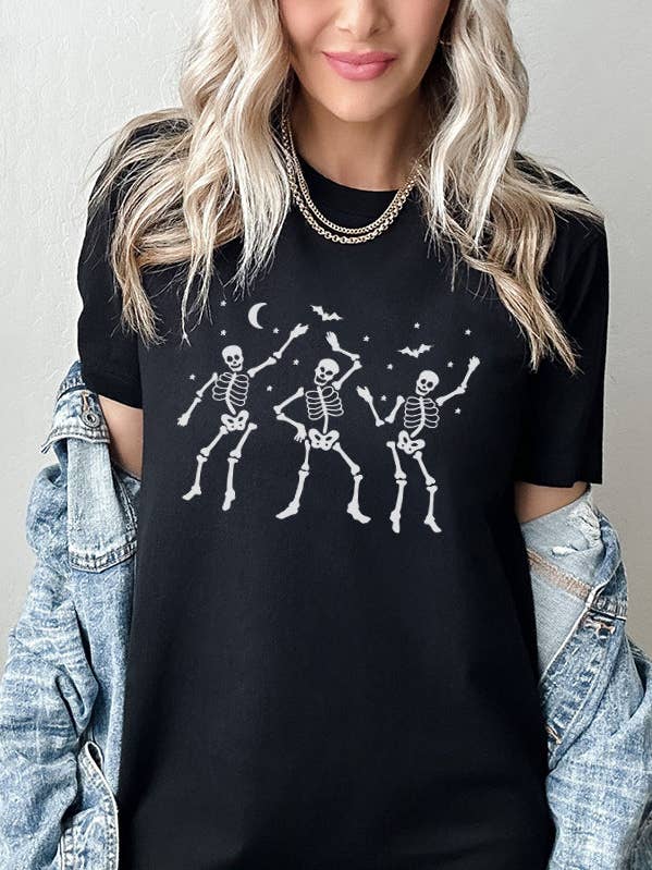 Glow in Dark Dancing Skeleton Bats Tee 180224 for wholesale by Cali Boutique Wholesale