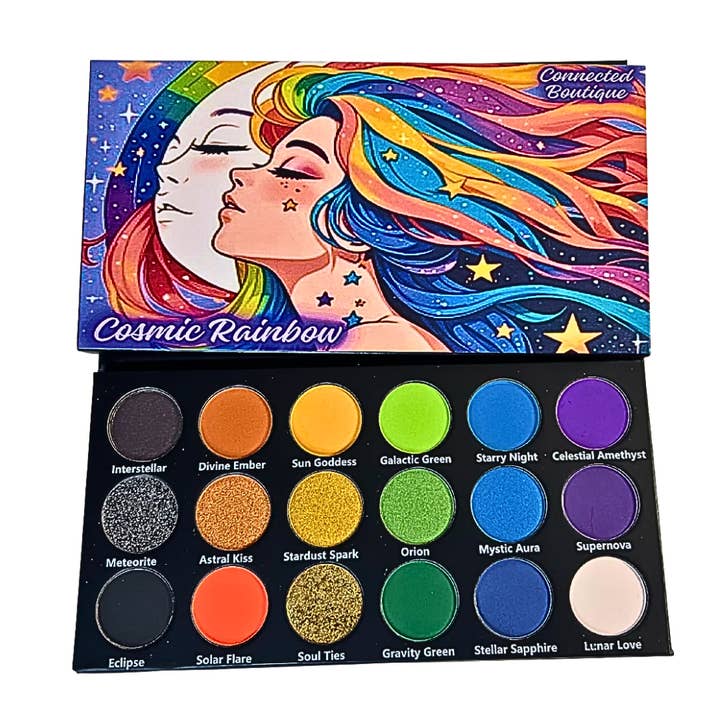 Connected Boutique - Wholesale Eyeshadow Palette - Cosmic Rainbow 18‑Shade Eyeshadow Palette – Celestial Hues & Glitter6