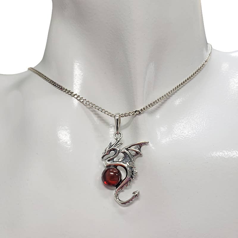 Amberman - Wholesale Pendant/Charm Necklace - Cherry Amber Silver Dragon Pendant1