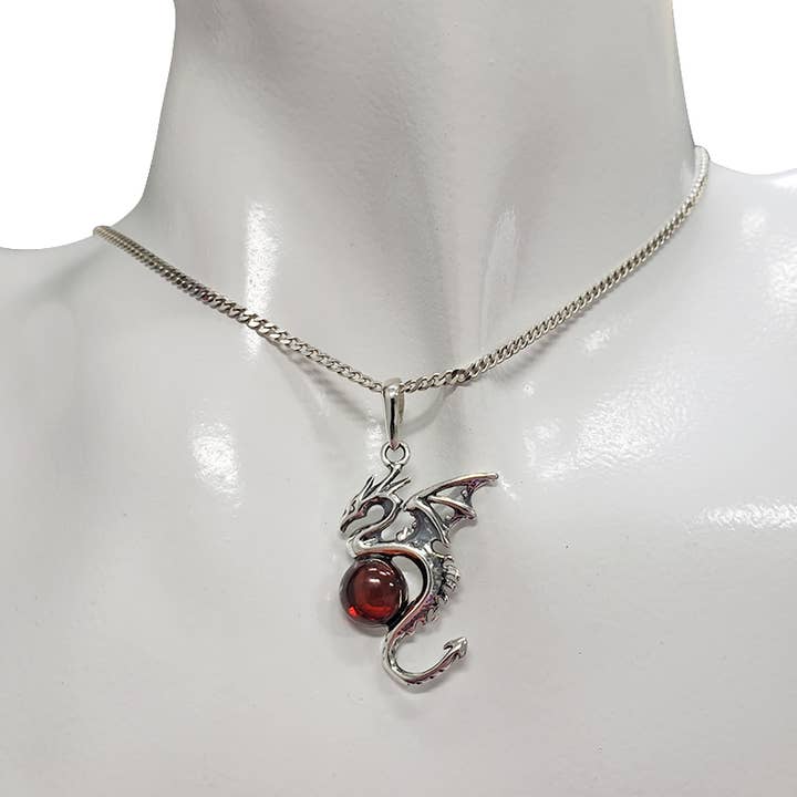 Amberman - Vente Colliers à pendentif - Pendentif dragon en argent ambré cerise1