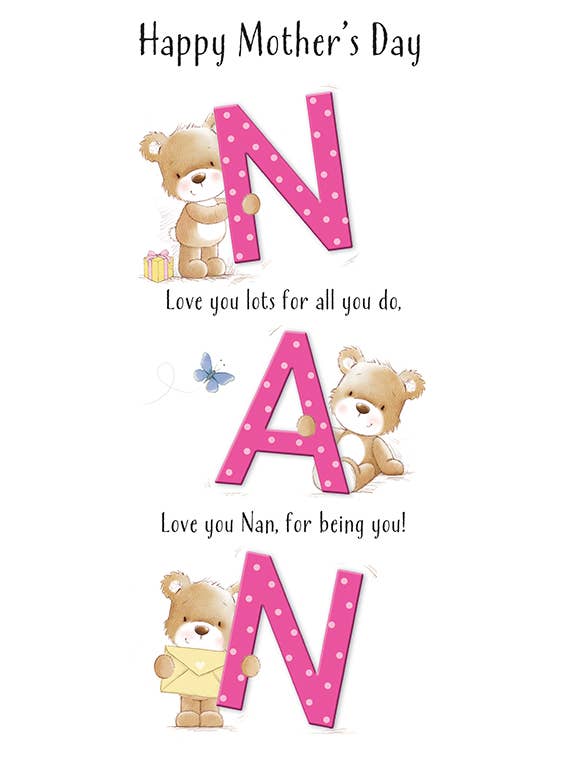 Mors dag-kort, Nan, Björn och bokstäver för wholesale av Piccadilly Greetings