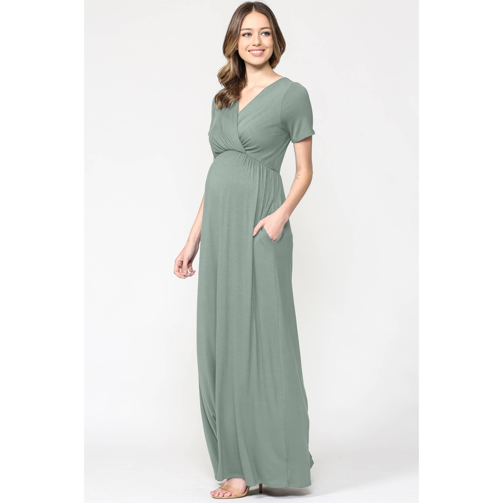 Hello Miz - Wholesale Dress - Maternity - Surplice Maternity Nursing Short Sleeve Maxi Dress4