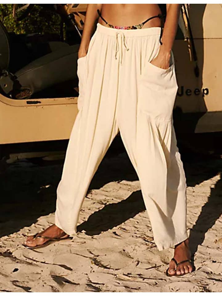 Sweetkama - Wholesale Pants - Women's - Ladies Elastic Waist String Tie Pocket Cuzy Pants7