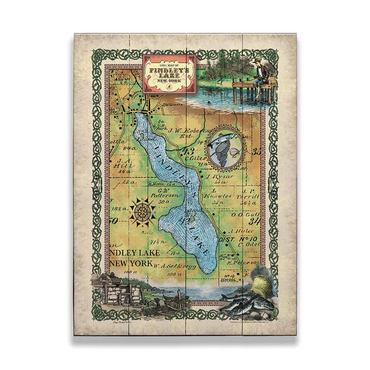 1881 Karta över Findley's Lake, New York - Väggdekoration för wholesale av Old Wood Signs