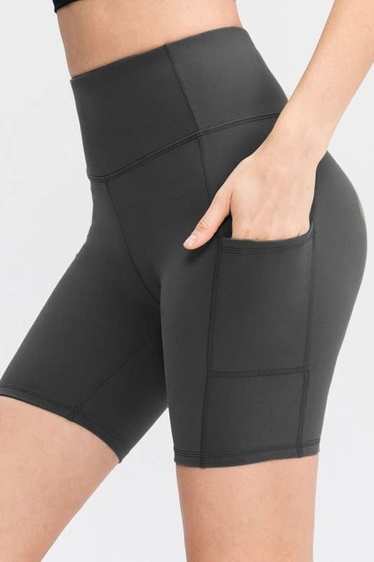 Color 5 - Wholesale Athletic Shorts - Women's - Solid color premium yoga biker shorts with side pockets1