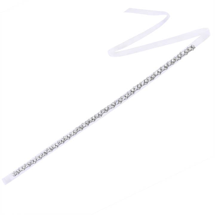 Farinosa Bridal – wholesale Belt – Women's – S1012 Thin Crystal Bridal Sash Belt with Satin Ribbon3
