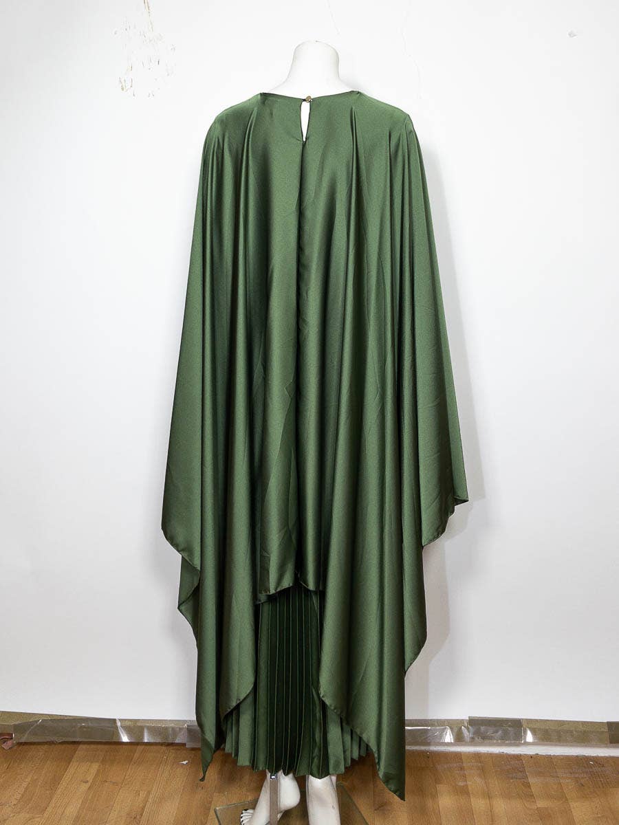 IDEAL OUTFIT - Vente Robe – femme - Abaya fluide plissée avec cape intégrée en satin ref:Y10226